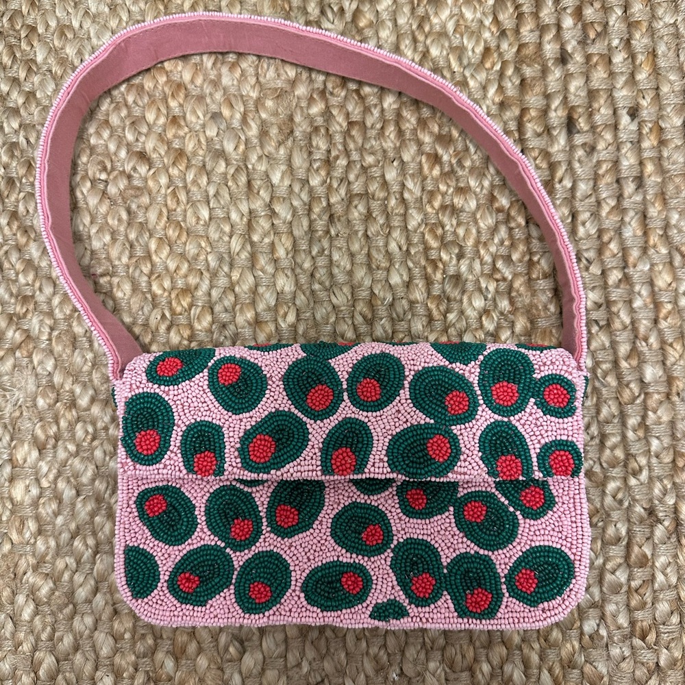 Anthropologie The Fiona Beaded Bag - Pink and Green Olive Women's Bag